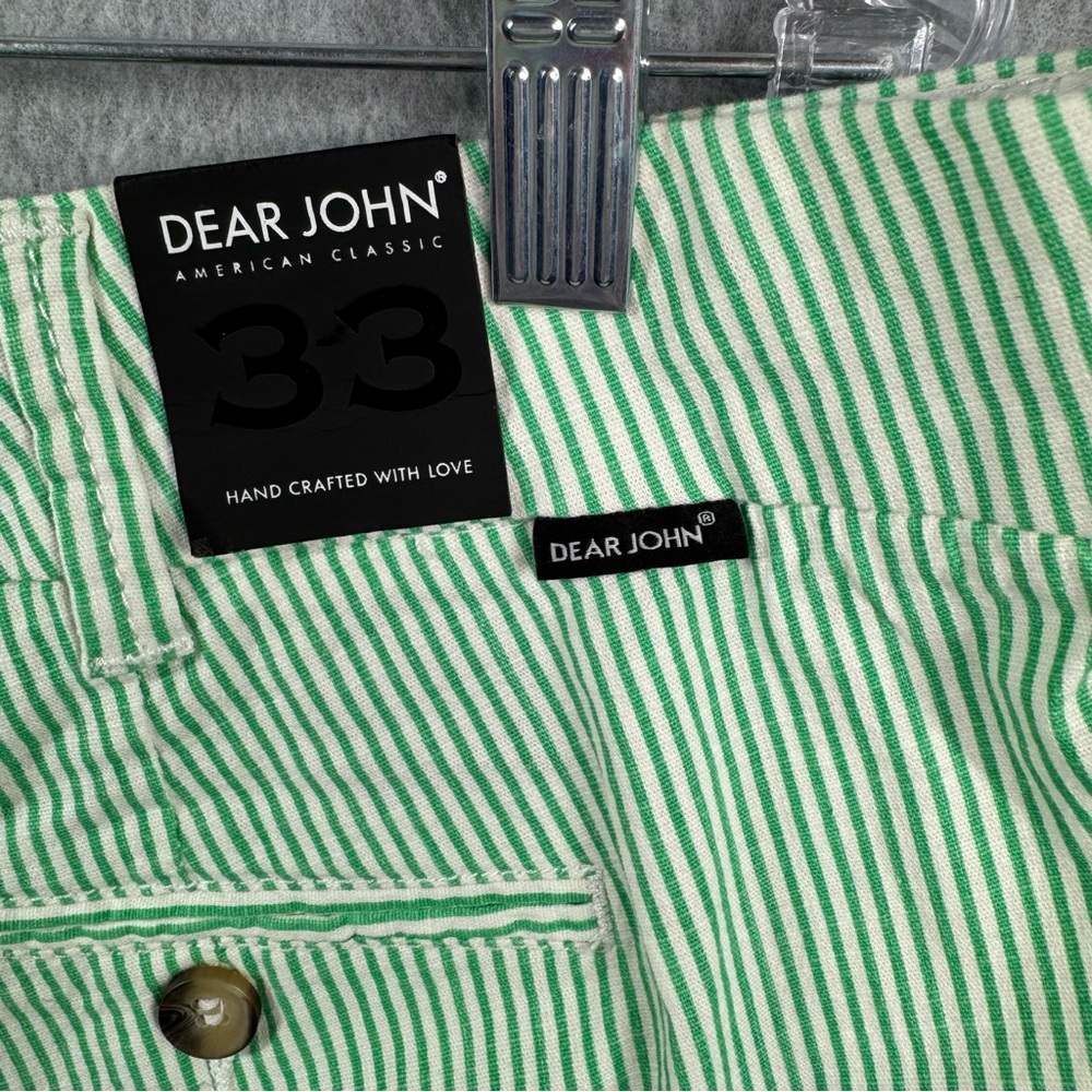 NWT Dear John Finnegan Printed Cuffed Shorts‎ Striped Green and White Size 33 - Picture 4 of 12
